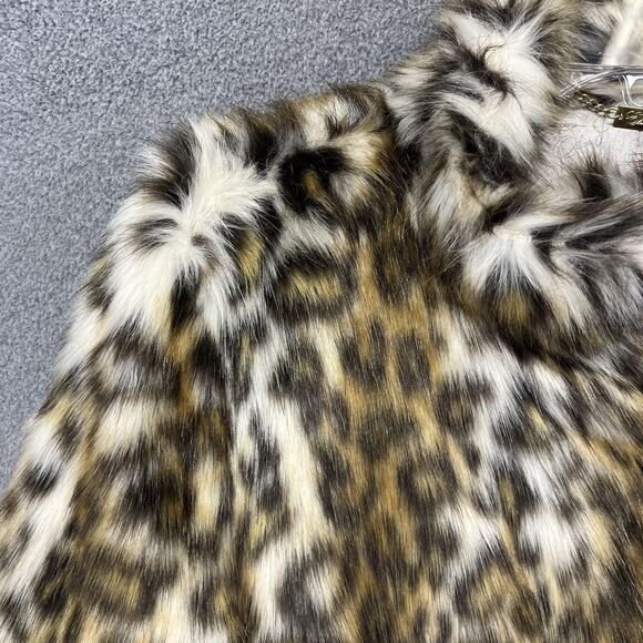 Eliza J Coat Womens Large Brown Faux Fur Animal Print Snap Mid Length Jacket - Picture 3 of 16